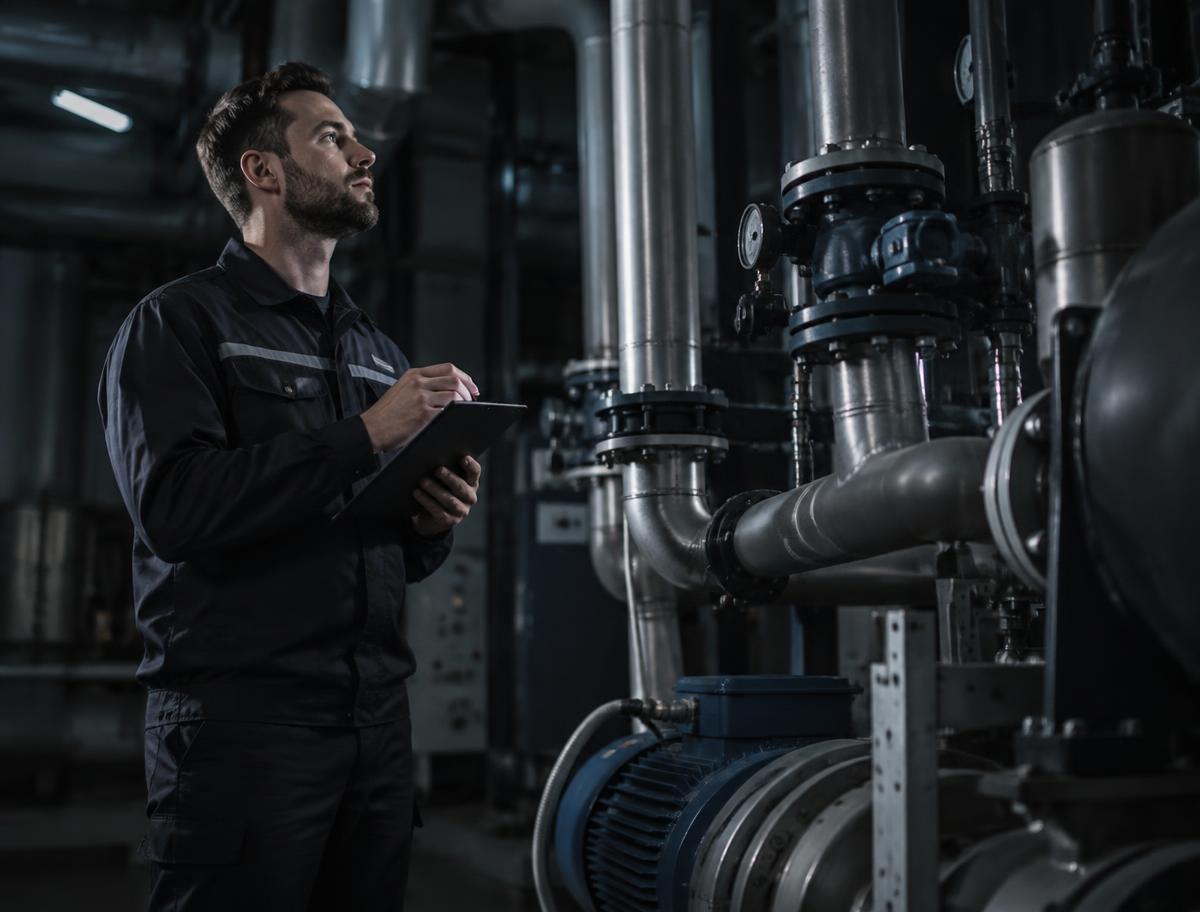 Proserve engineer inspecting building plant equipment